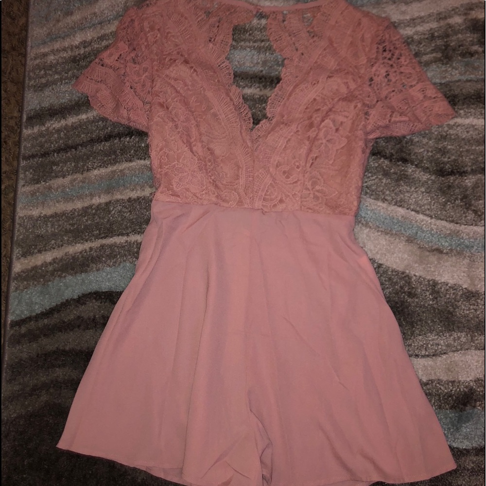 Pink lace romper